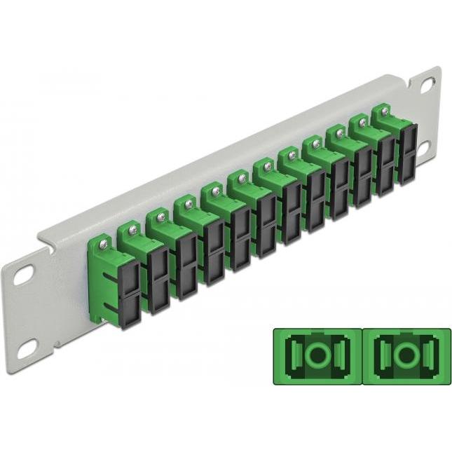 Delock 10? LWL Patchpanel 12 Port SC Duplex grün 1 HE grau, Server Zubehör, Grau