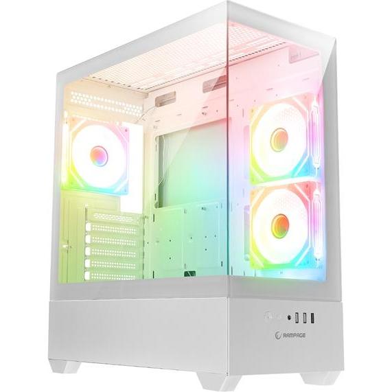 Rampage Számítógépház - CALIBRE (fehér üveg mATX alsó táp 3x120mm RGB, 1xUSB3.0 + 2xUSB2.0) (Micro ATX (mATX)), Case PC, Bianco