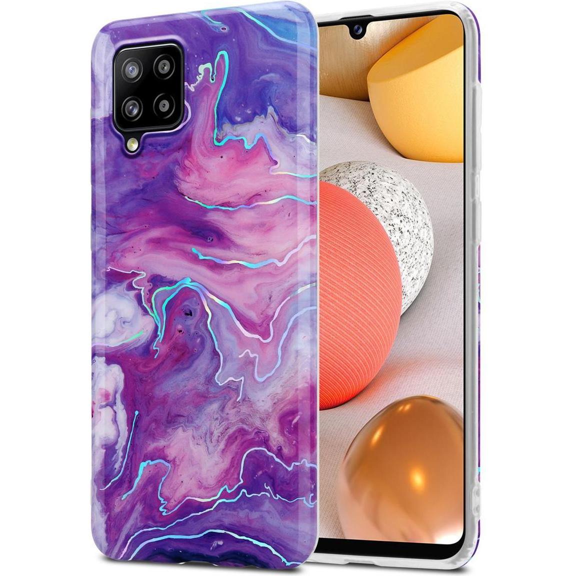 Cadorabo IMD TPU Bunter Marmor Cover (Samsung Galaxy A42 5G), Smartphone Hülle, Violett