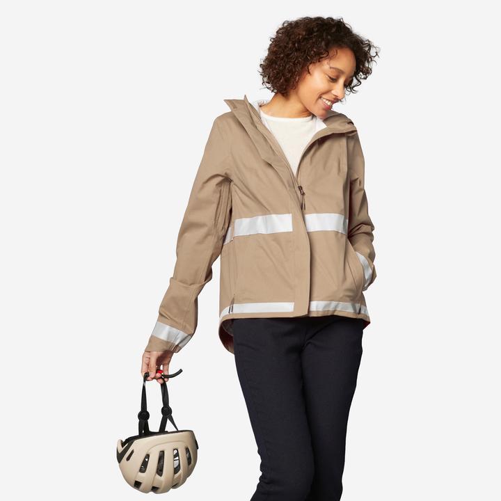 Produktbild Btwin Women's City Cycling Night Visibility Rain Jacket 540 - Beige (XS)