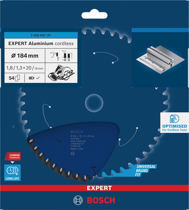 Productafbeelding Bosch Professional Zubehör EXPERT Aluminium Kreissägeblatt, 184x20 mm, T54