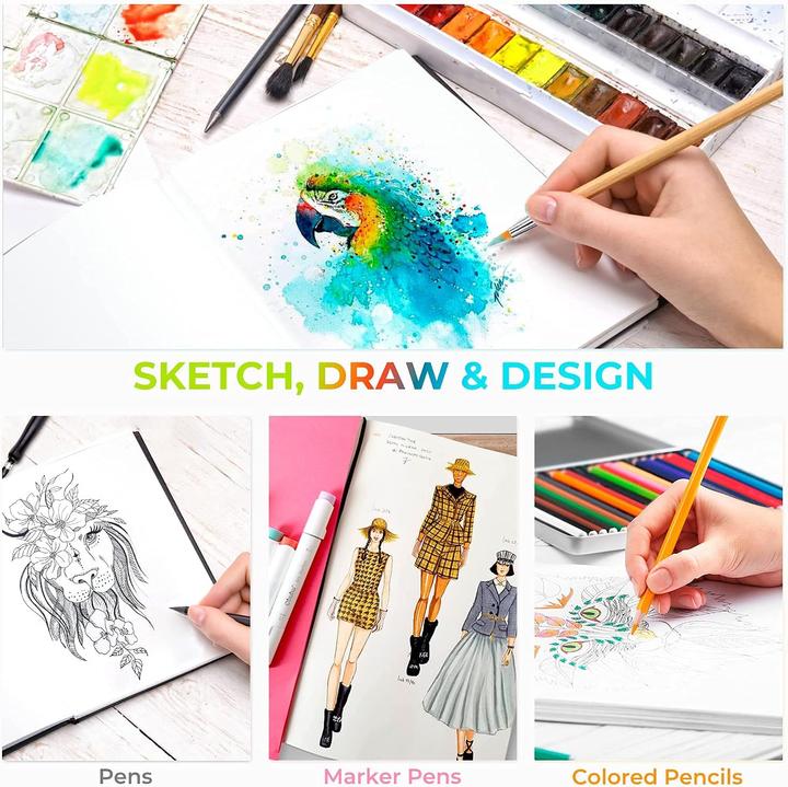 Image du produit Ohuhu Mix Media Kunst-Skizzenbuch, 78 Blatt, 27.5 x 21 cm (Blanc, Couverture souple)