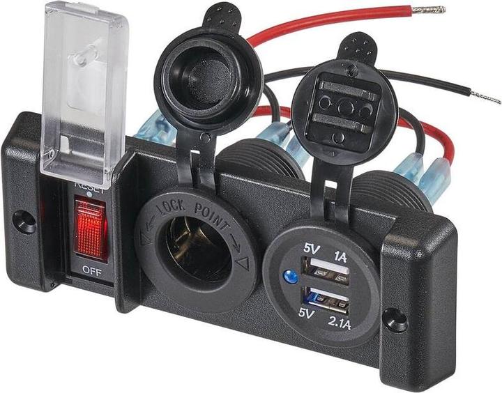 Produktbild Ective KFZ-Einbaukonsole mit 2x USB-Anschlüssen und 12V-Bordspannungssteckdose