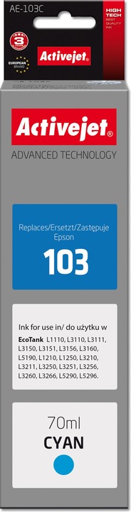 Produktbild Activejet AE-103C Tinte (Ersatztinte Epson 103 C13T00S24A Supreme 70 ml blau) (BK)