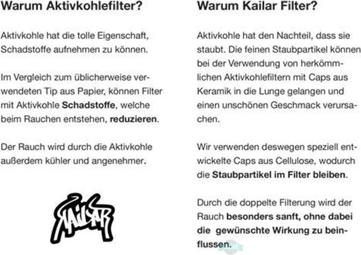 Nährwerte und Zutaten Kailar 250 Cellulose Slim Hybrid Aktivkohlefilter - pink