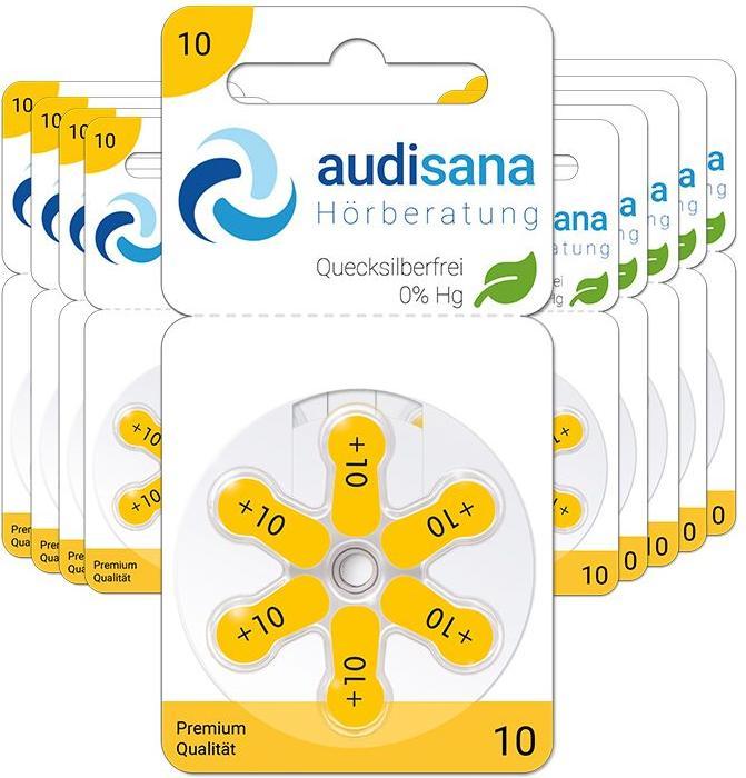 Audisana 10 (PR70 Gelb) - 60 Hörgerätebatterien (60 Stk., 10, 100 mAh)