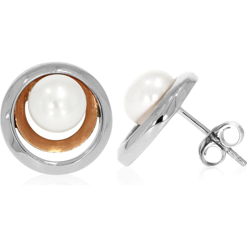 Thumbnail - Xen, Ohrringe, Ohrstecker bicolor mit weisser Süsswasserzuchtperle, (925 Sterling Silber)