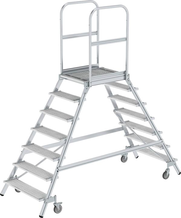 Produktbild Munk Podesttreppe beidseitig begehbar mit Federrollen Stahl Gitterrost 7 Stufen (Plattformleiter, 262 cm)