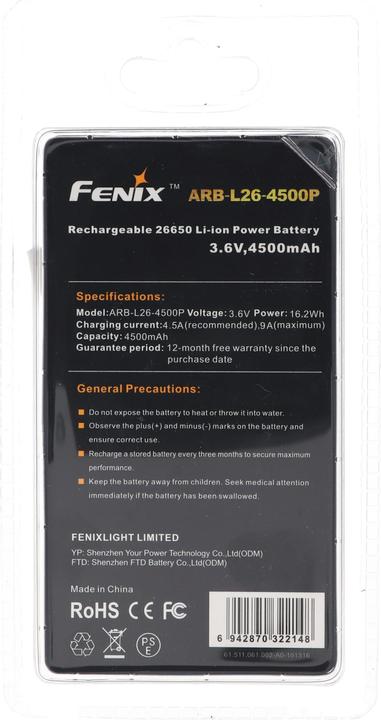 Image du produit Fenix Akku für PD40R Led-Taschenlampe ARB-L26-4500P