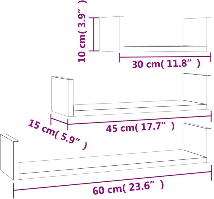 Produktbild VidaXL Venyamin (60 x 15 x 10 cm, 45 x 15 x 10 cm, 30 x 15 x 10 cm)