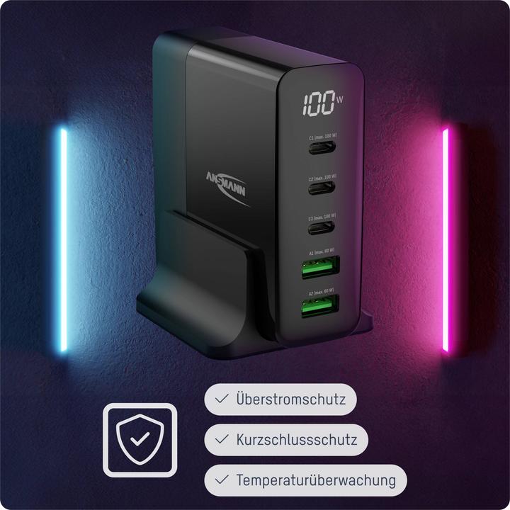 Actual product image Ansmann Desktop USB Charger 5 Ports Qc Type C Pd 140w (140 W, 5 ports)