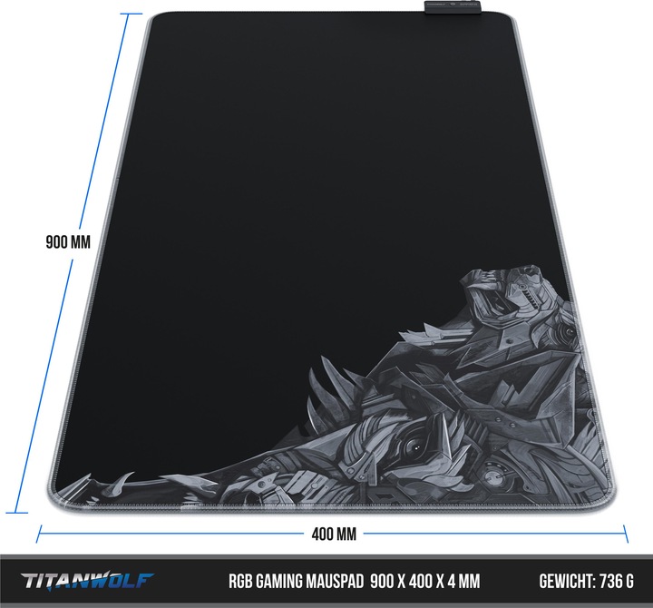 Actual product image Titanwolf RGB Gaming Mouse Pad, Mouse Mat 900 x 400 mm, improves precision & speed, Sidewolf (XL)