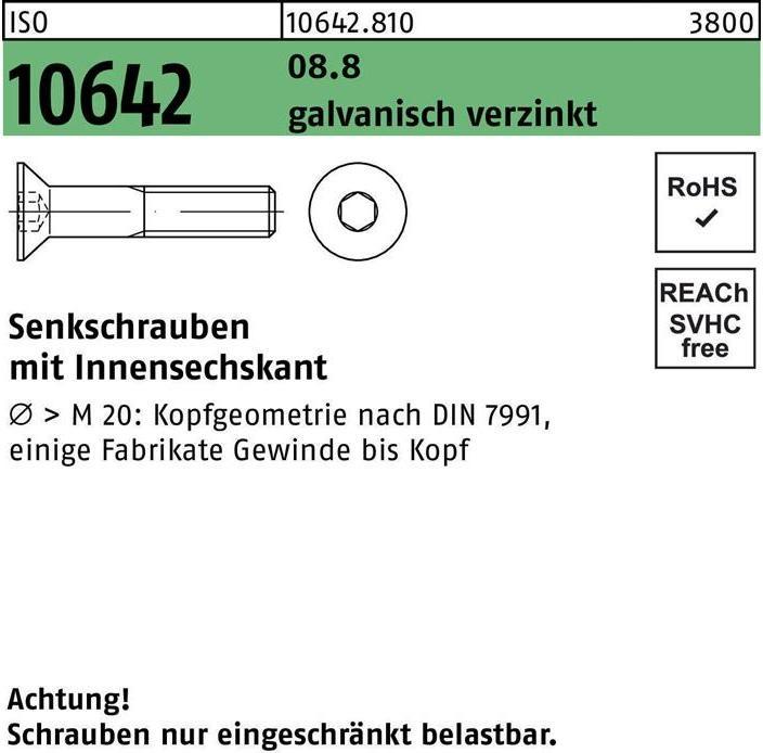 Produktbild Senkschraube ISO 10642 Innensechskant M 5 x 22 8.8 galvanisch verzinkt (500 Schrauben pro Stück)