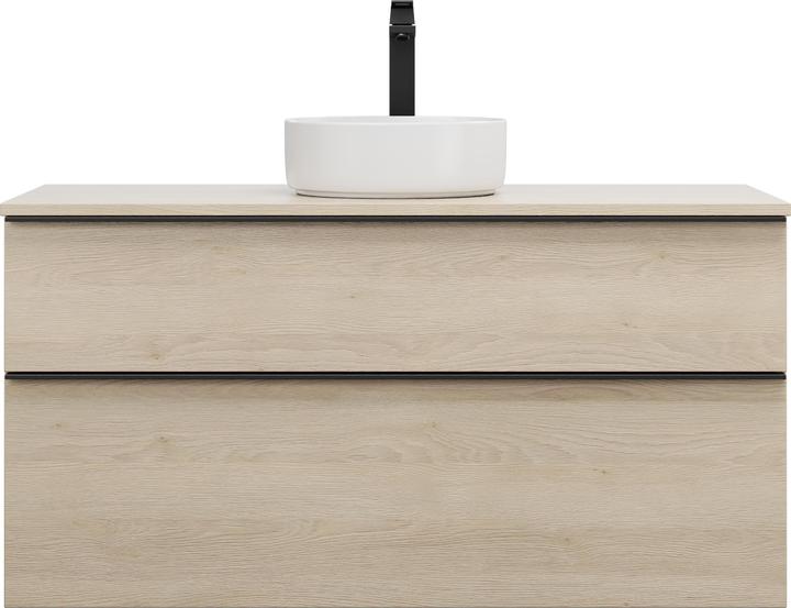 Actual product image burgbad Eqio ceramic countertop washbasin center, round, including vanity unit, width 1200m