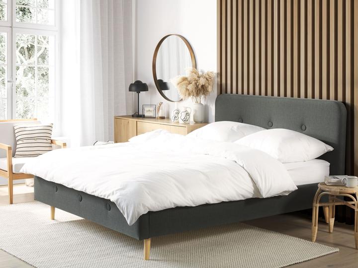 Actual product image Beliani Upholstered bed linen look grey slatted frame 140 x 200 cm RENNES (140 x 200 cm)