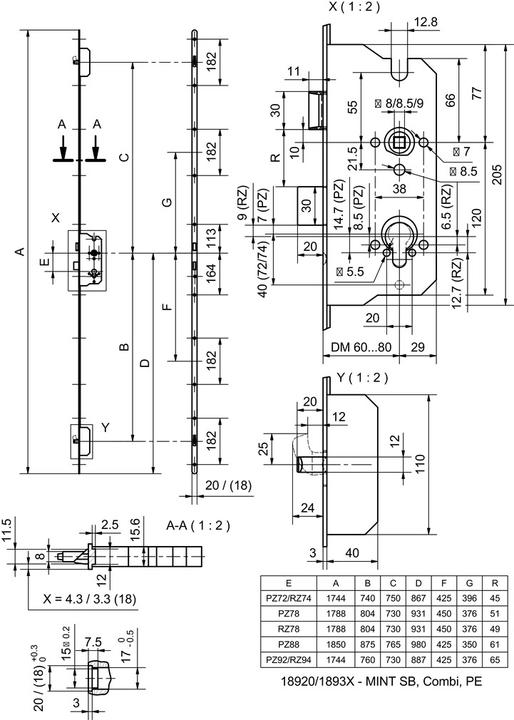 Actual product image Glutz Safety insertion latches MINT 18931 (Mortise lock)