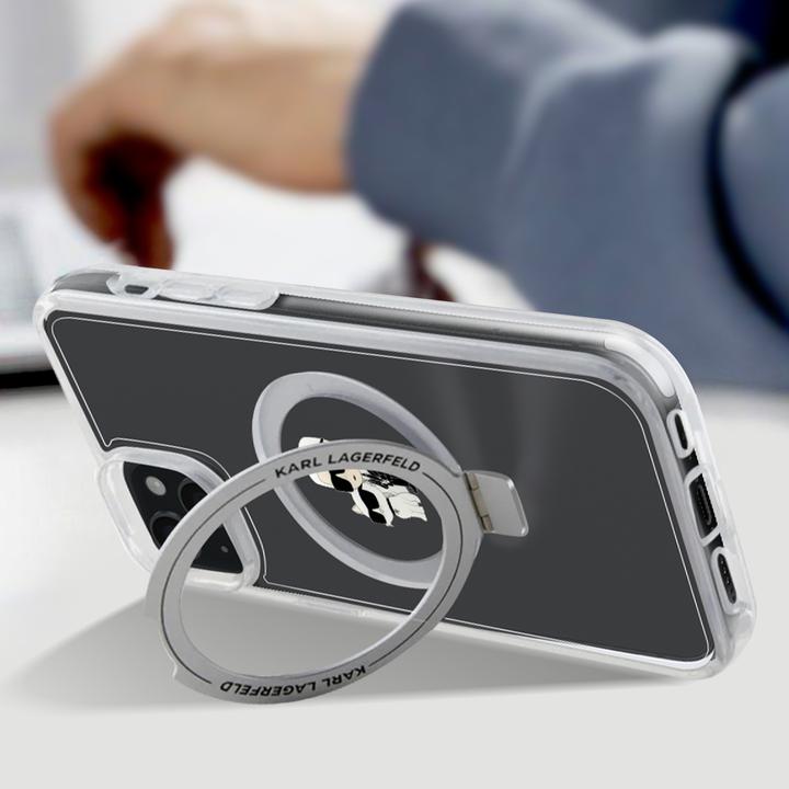 Produktbild Karl Lagerfeld Hülle TPU Ring Stand Karl und Choupette, Transparent Series (Apple iPhone 15 Plus)