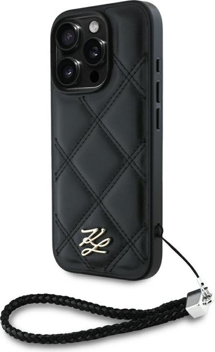 Actual product image Karl Lagerfeld Case Quilted Initial Logo & Chain Strap for iPhone 16 Pro Max black (Apple iPhone 16 Pro Max)