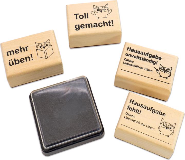 Actual product image Betzold Homework stamps, 4 pieces in set, incl. ink pad