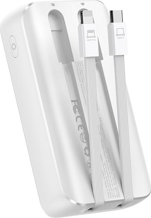 Produktbild Joyroom 30W 20000mAh mini Power Bank with built-in Cables, USB-A & USB-C - White (10000 mAh, 30 W, 37 Wh)