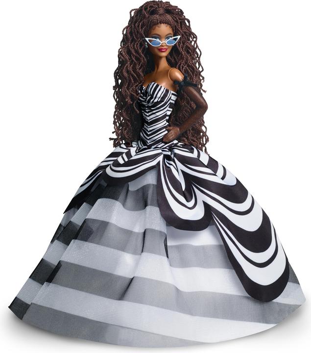 Produktbild Barbie Signature Sammelpuppe zum 65. Jubiläum mit braunen Haaren und schwarz-weisser Robe