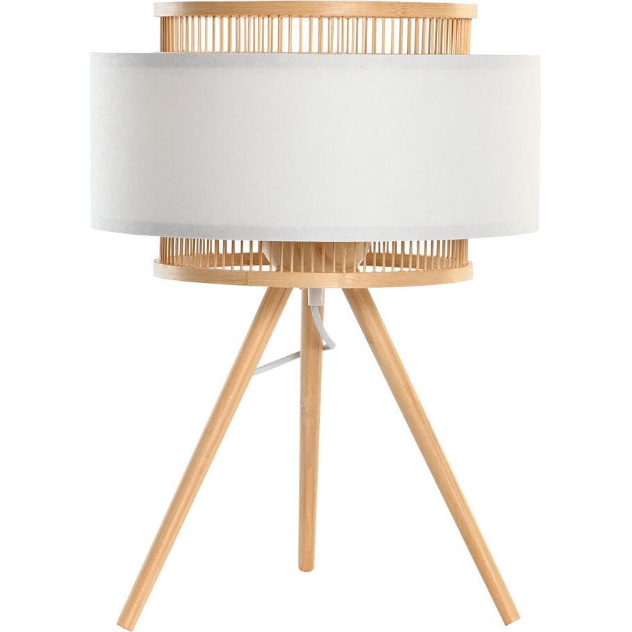 DKD Home Decor, Lampada da tavolo, Desk lamp Brown Polyester White Bamboo (36 x 36 x 48 cm)