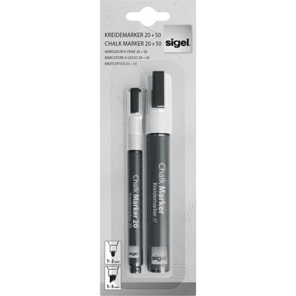 Sigel, Marker, Artverum Kreidemarker 20 + 50 Set (1-2 + 1-5 mm) (Weiss, 5 mm, 2 x)