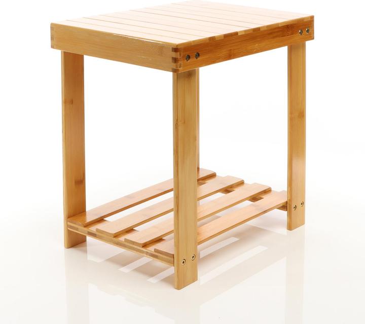 Produktbild Toboli Sitzhocker Beistelltisch Bambus 440x280x408mm Badhocker 90kg Holzhocker