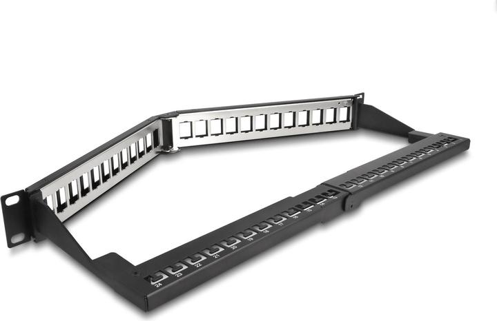 Actual product image Delock 48.30cm (19") Keystone Patch Panel 24 Port with Relief Rail 1 U angled black