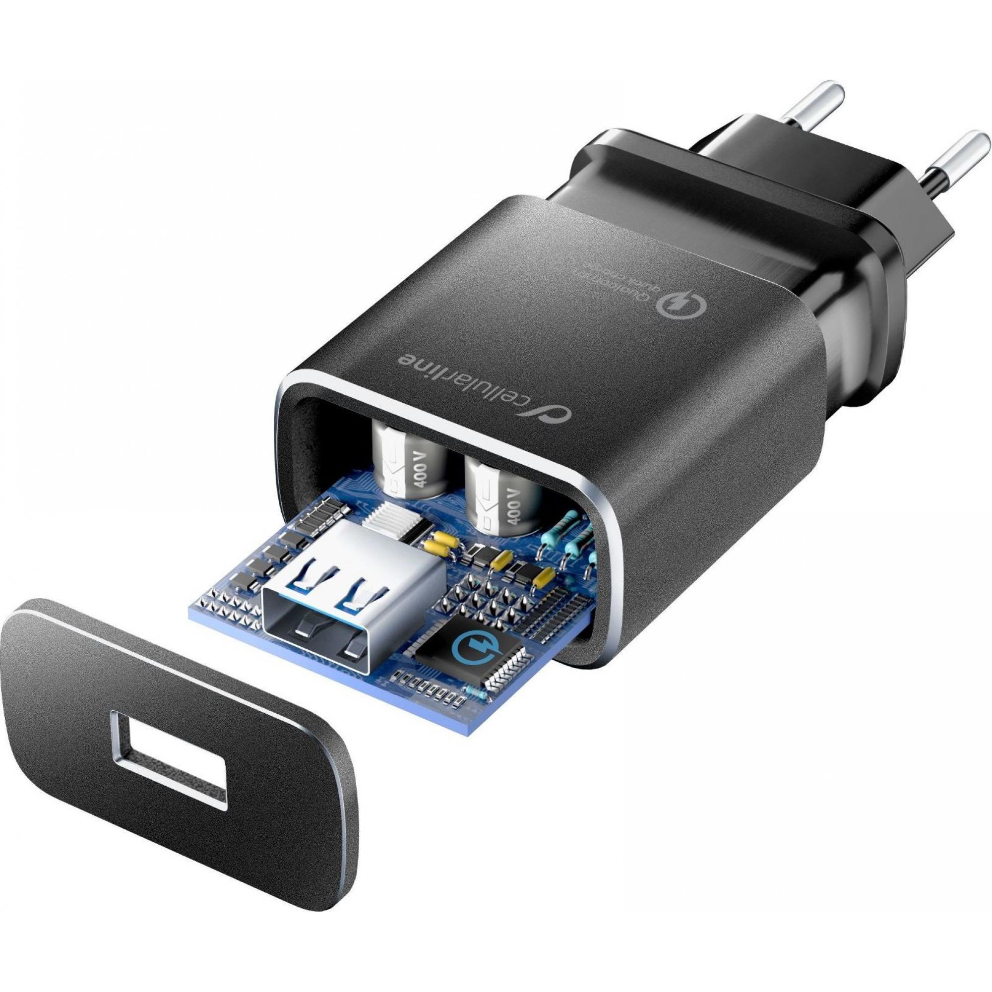 Thumbnail - Cellularline Qc (18 W), USB Ladegerät, Schwarz