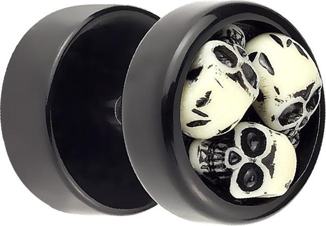 Immagine prodotto Star Piercing Fake Plug schwarz mit 3 Totenschädel (Materiale sintetico, senza ottone)