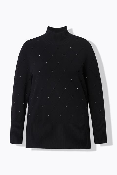 Produktbild Ulla Popken Pullover, Rhomben, Ziernieten, Stehkragen, Langarm (54)