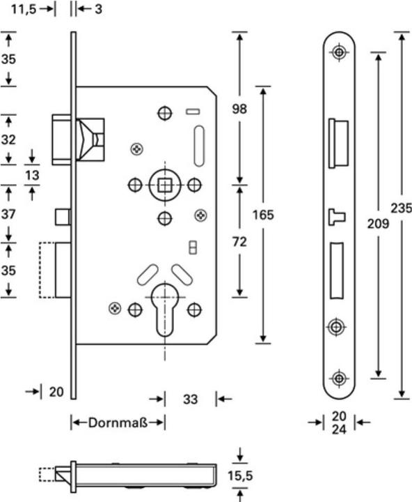 Produktbild SSF Panik-Einsteckschloss Serie 20 APK Panik-Funktion E abgerundet 24/55/72/9 mm DIN rechts Edelstahl... (Einsteckschloss)