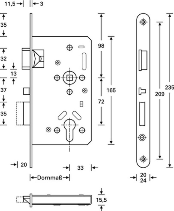 Actual product image SSF Panic mortice lock Series 20 APK Panic function E rounded 24/55/72/9 mm DIN right Stainless steel... (Mortise lock)