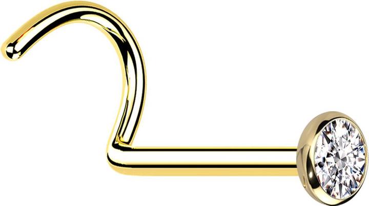 Actual product image Star Piercing Steriler Nasenstecker gebogen vergoldet mit flacher Halbkugel Kristall silber (Titanium, without brass)