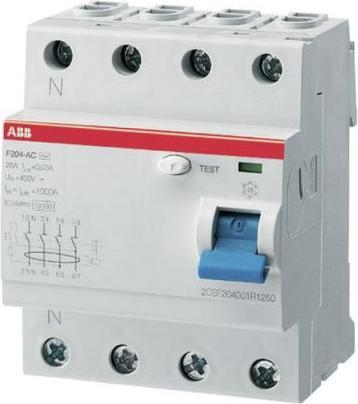 Actual product image ABB F200 RCCB, 4-pole, 25A, 30mA Type AC IEC/EN 61008-1, IEC/EN 61008-2-1 230/400V ac
