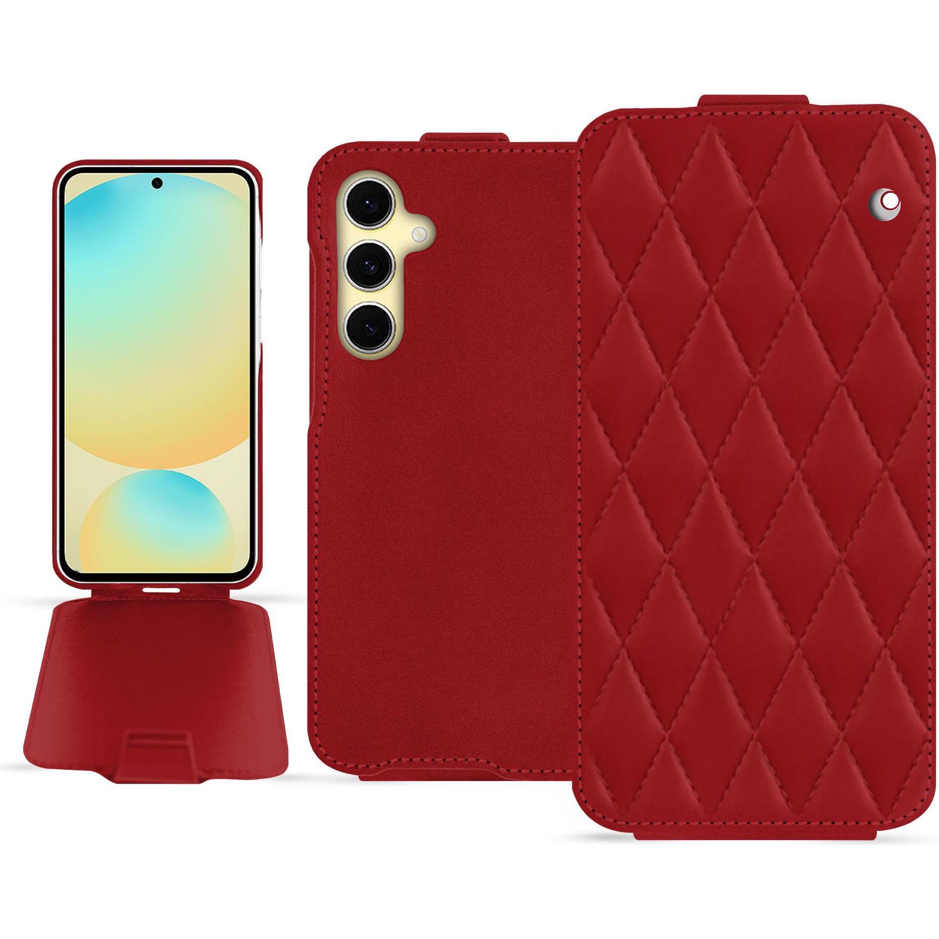 Noreve Lederschutzhülle vertikal (Samsung Galaxy S24 FE), Smartphone Hülle, Rot