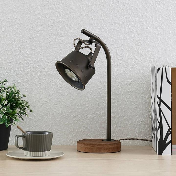Actual product image Lindby Rubinjo table lamp Wood/Black (GU10)