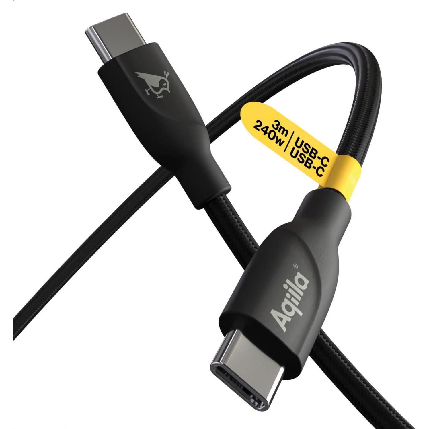 Aqiila Cablebird CB13 - USB-C to USB-C Braided cable, 240W (3m) - Black (3 m, USB 2.0), USB Kabel