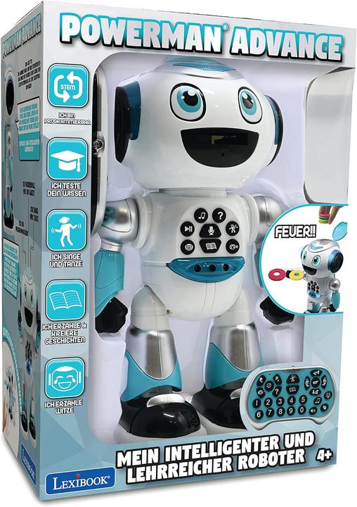 Actual product image Lexibook POWERMAN ADVANCED Talking learning robot, history generator, shoots discs, remote control EN (German)