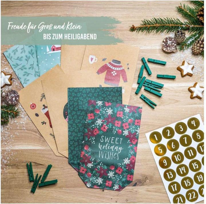 Actual product image Papierdrachen Advent calendar with printed bags - green