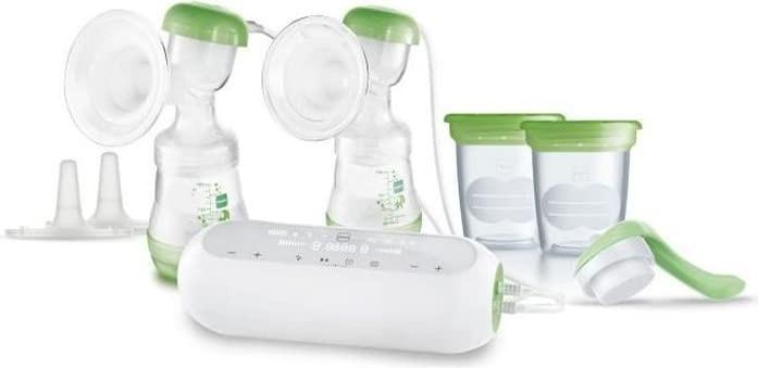MAM Elektrische Doppel-Milchpumpe mit 9 Intensitätsstufen, 3 Stunden Laufzeit, 2-in-1-Betrieb (manuell