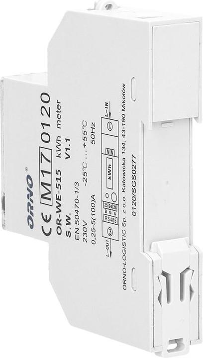 Actual product image Orno 1-phase electricity meter 100A, multi-tariff, RS-485 connection, MID, 1 module, DIN TH-35mm