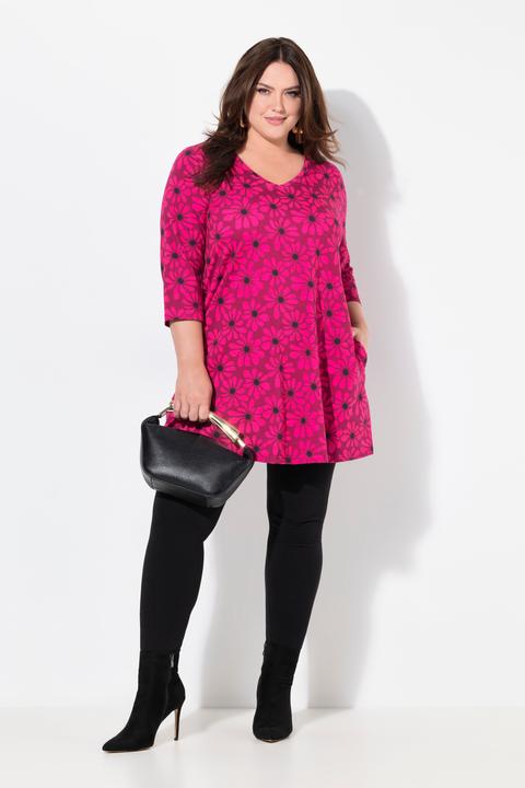 Immagine prodotto Ulla Popken Maglia dal taglio lungo e svasato con fiori, scollo a V e maniche a 3/4 (68)