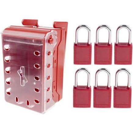 Thumbnail - Brady, Etiketten, Ultra-Compact Lock Box+6 Red KD Locks