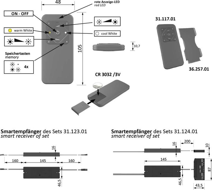 Produktbild Halemeier 1-Kanal Funk-Schalter/Dimmer S-Mitter Basic MultiWhite Smart