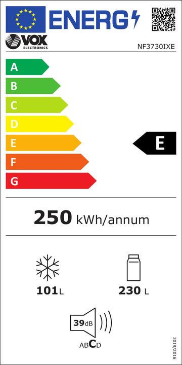 Energie-Label Vox kombinierter Kühlschrank NF 3730 IX E (E, H: 230 l, Z: 101 l, NO-FROST, inox) (331 l)