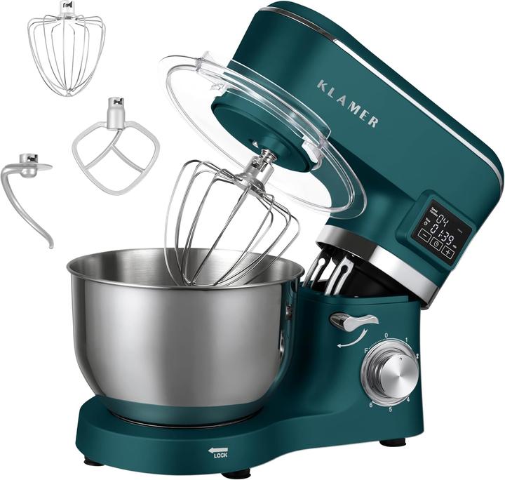 Immagine prodotto KLAMER Küchenmaschine Classic 1400 W – 5,5 L Rührschüssel aus Edelstahl, Knet-, Rühr- & Schneeb… (1400 W, 5.50 l)