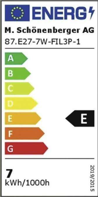 Energy Label Schönenberger S-Light LED Filament Bulb 3 Pack E27 A60 (E27, 7 W, 900 lm, 3 x, E)
