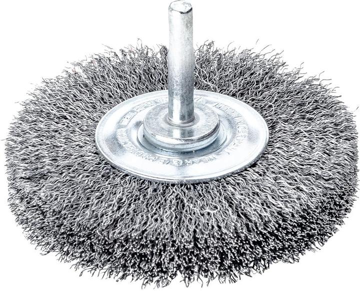 Actual product image Lessmann Round brush Ø 60 mm Shank 6 mm Wire thickness 0.3 mm Steel 18 mm 15000 min-¹
